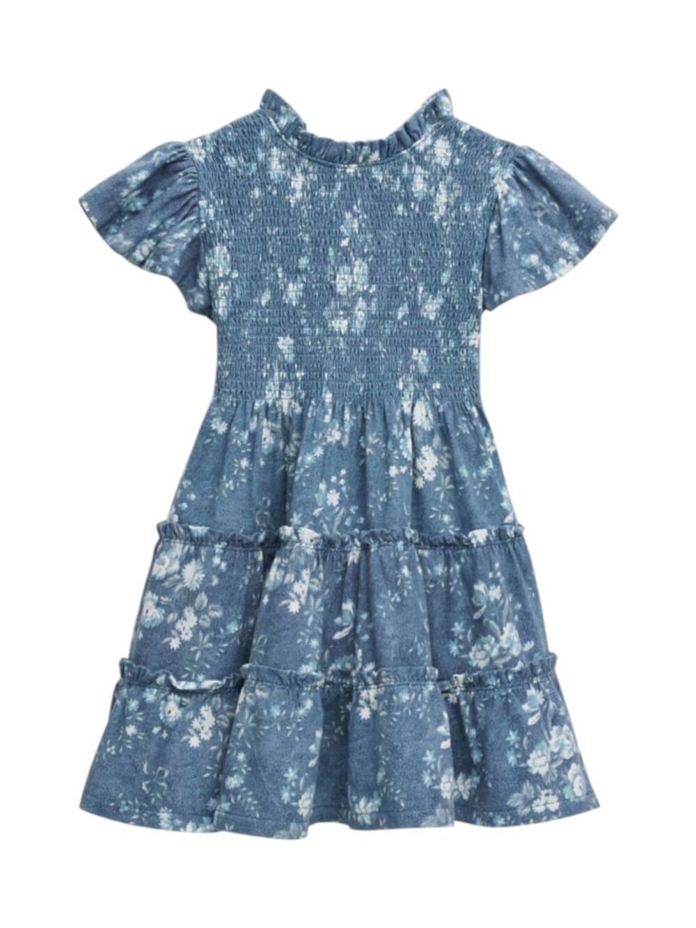 Polo RL Floral Smocked Cotton Jersey Dress Girls Sz 4 Blue Ruffles Summer